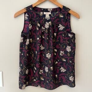 Loft Floral Flowy Top Size XS Petite Pleated Front Career Office